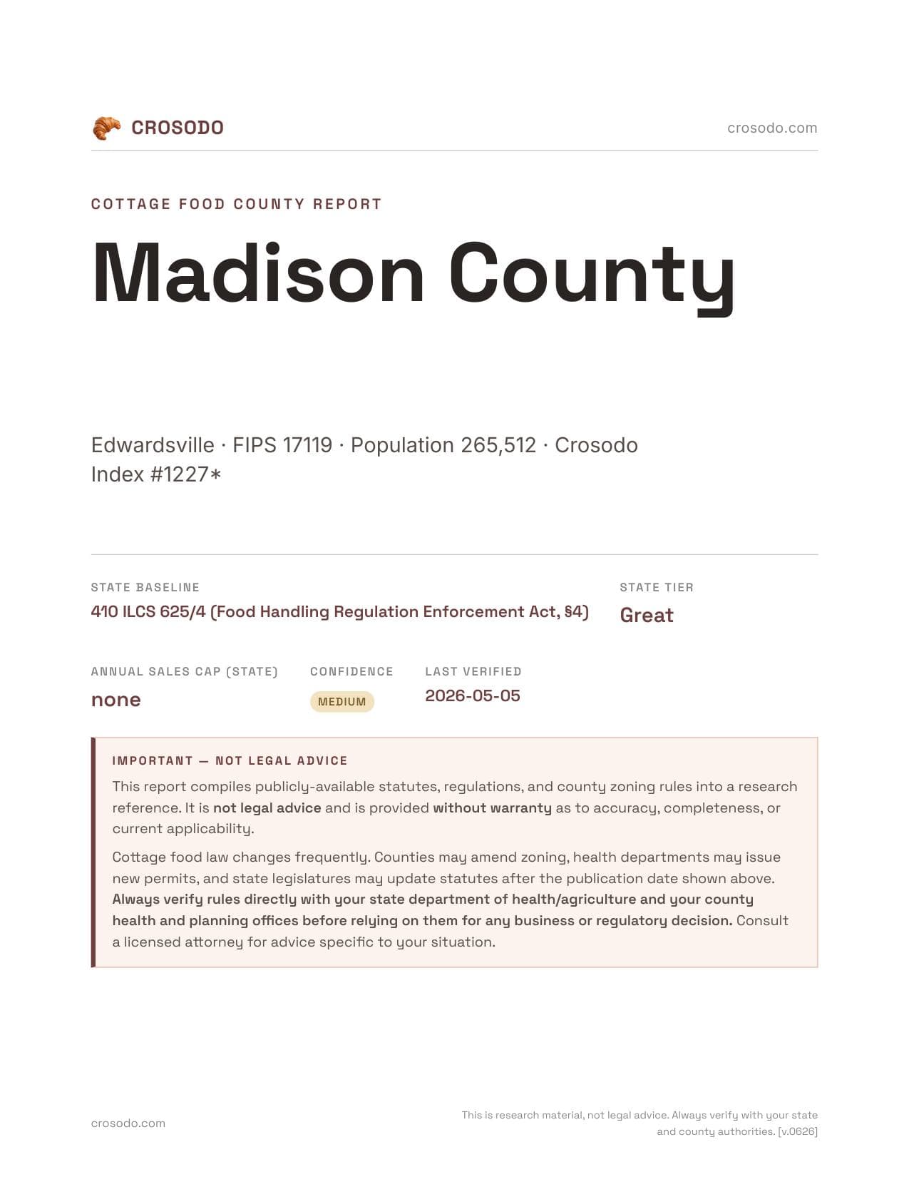 Cover of Madison County county cottage food report