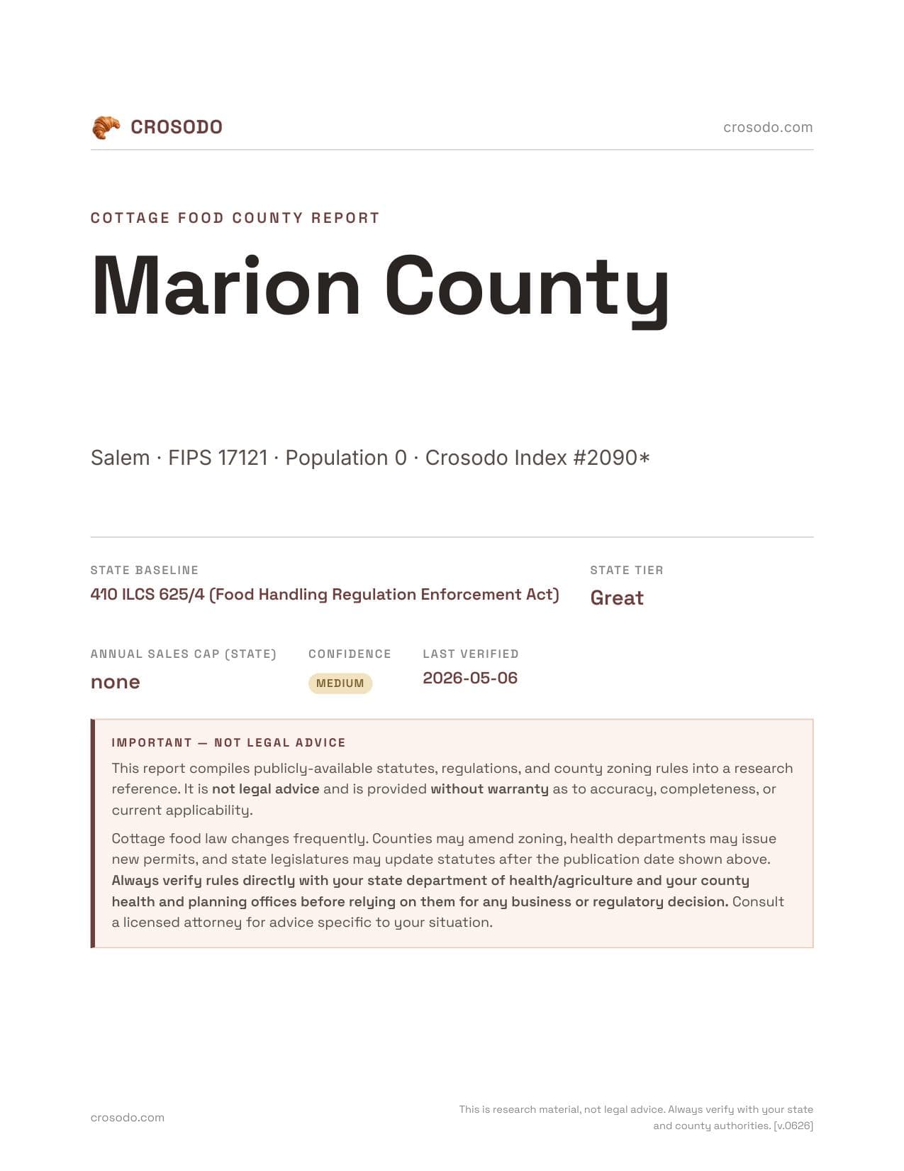 Cover of Marion County county cottage food report