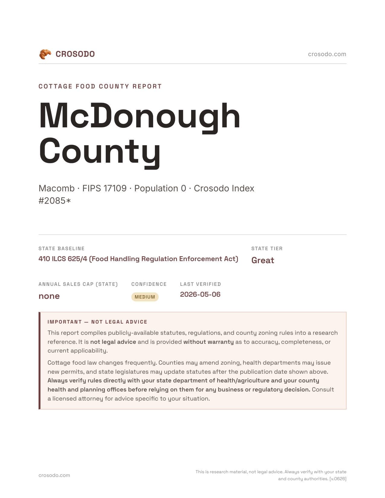 Cover of McDonough County county cottage food report