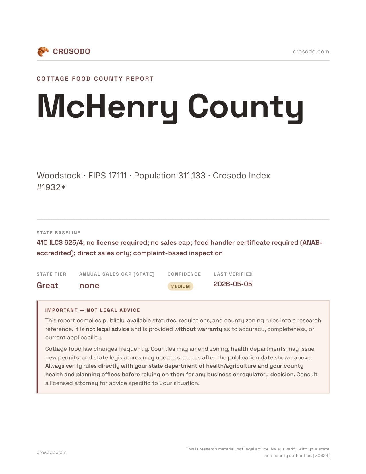 Cover of McHenry County county cottage food report