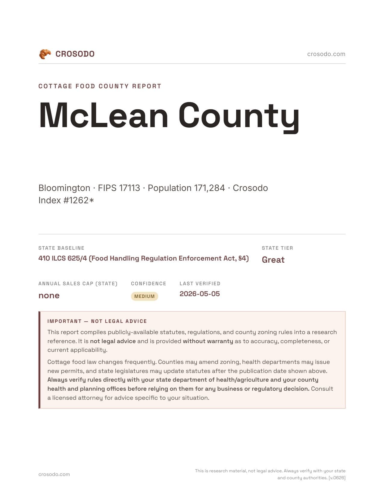Cover of McLean County county cottage food report