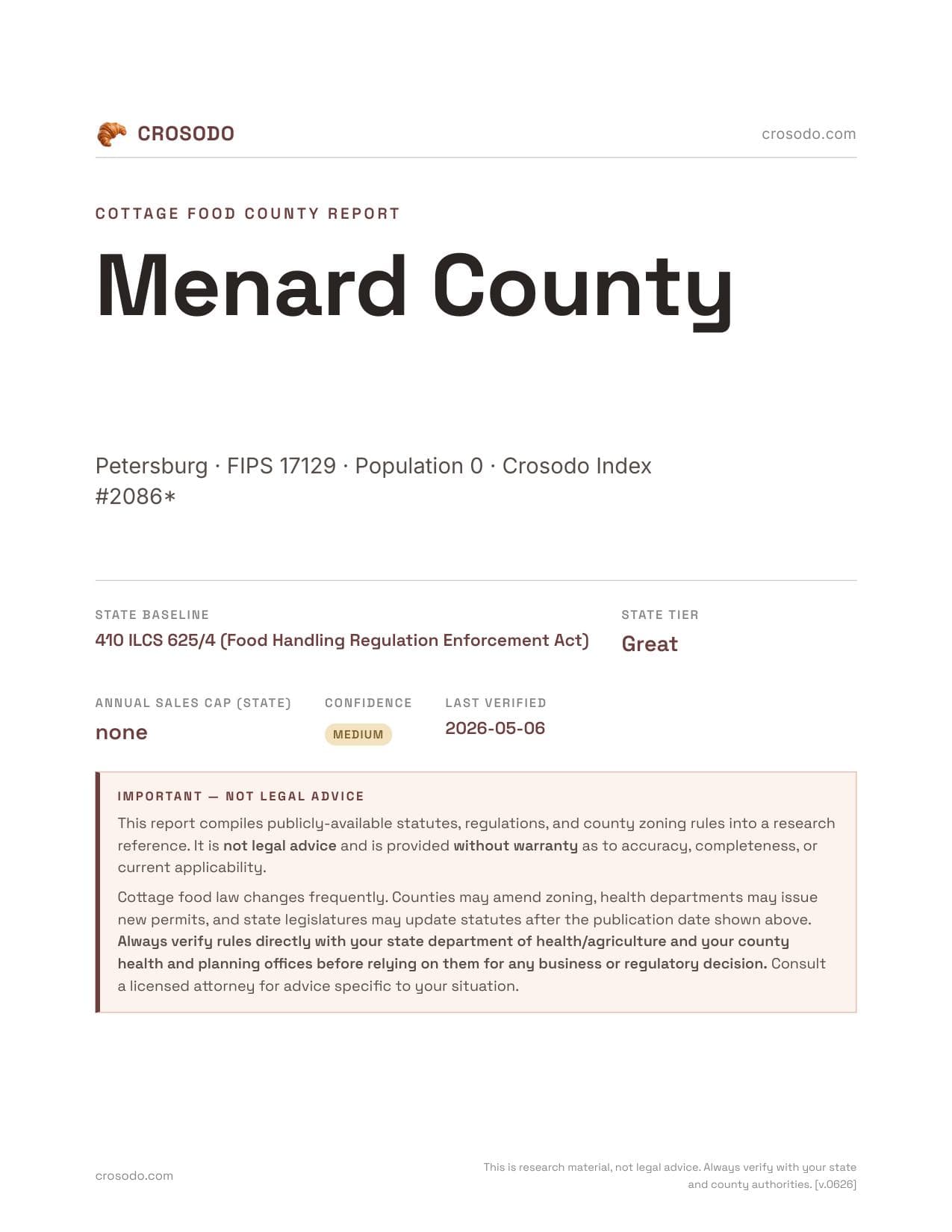 Cover of Menard County county cottage food report