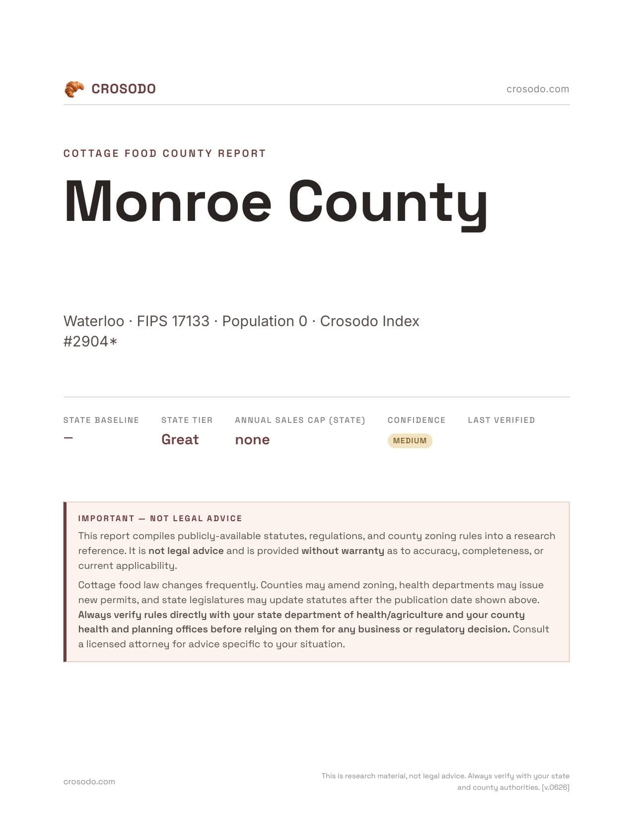 Cover of Monroe County county cottage food report