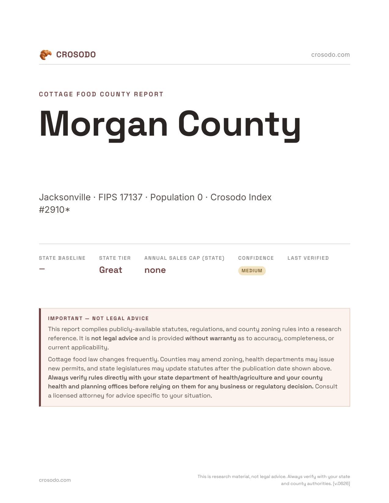 Cover of Morgan County county cottage food report