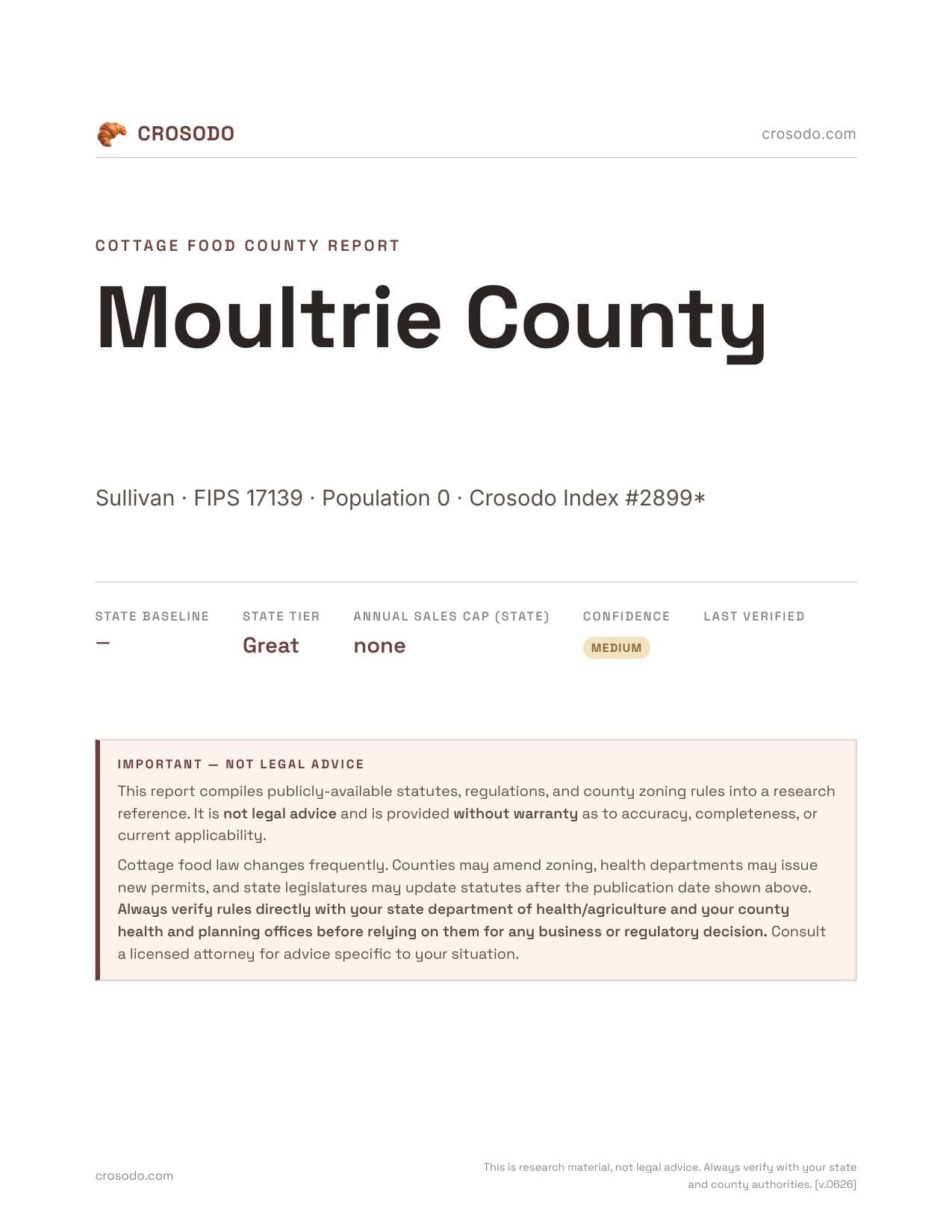 Cover of Moultrie County county cottage food report