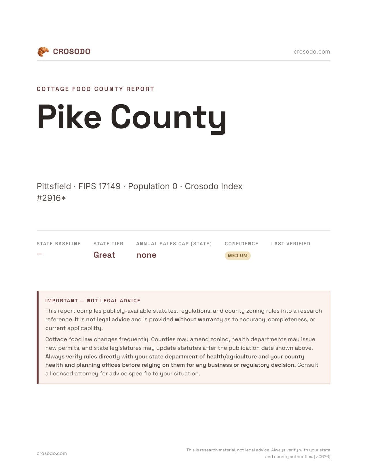 Cover of Pike County county cottage food report