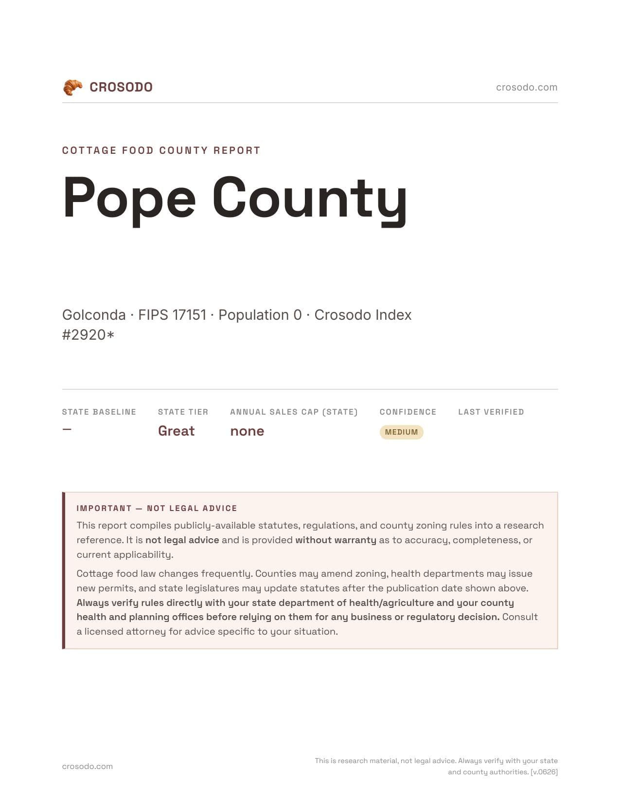 Cover of Pope County county cottage food report