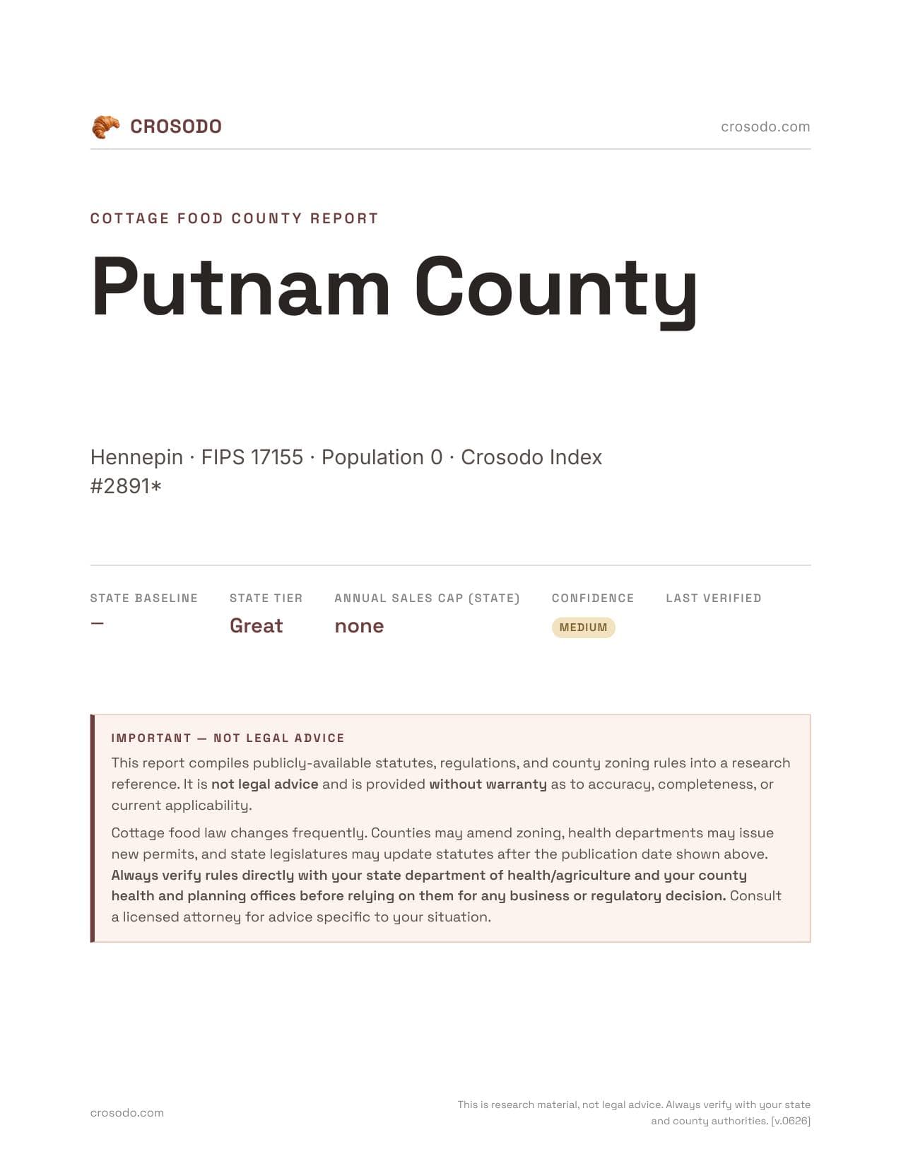 Cover of Putnam County county cottage food report