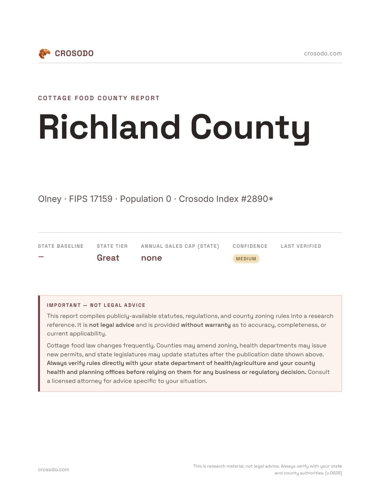 Cover of Richland County county cottage food report