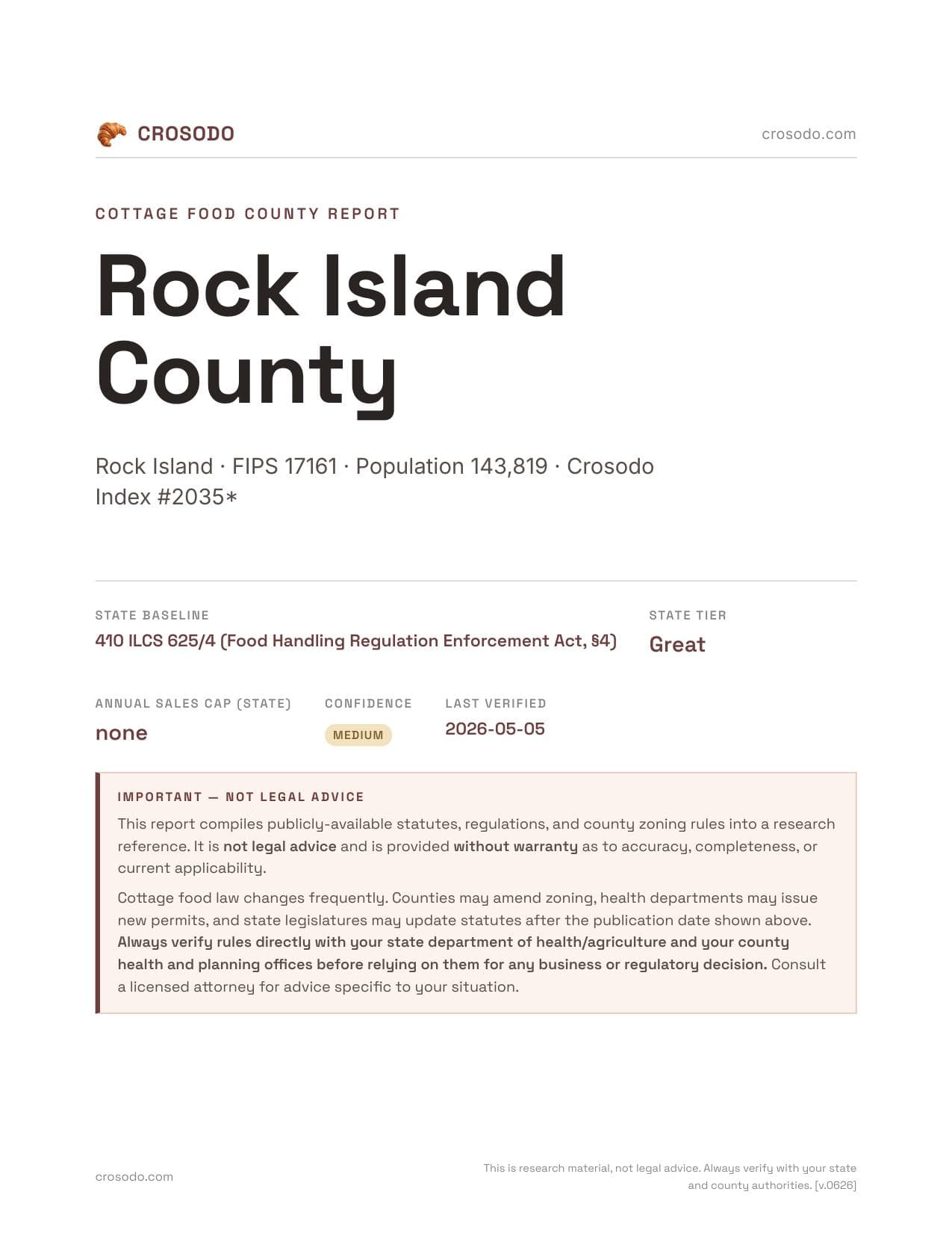 Cover of Rock Island County county cottage food report