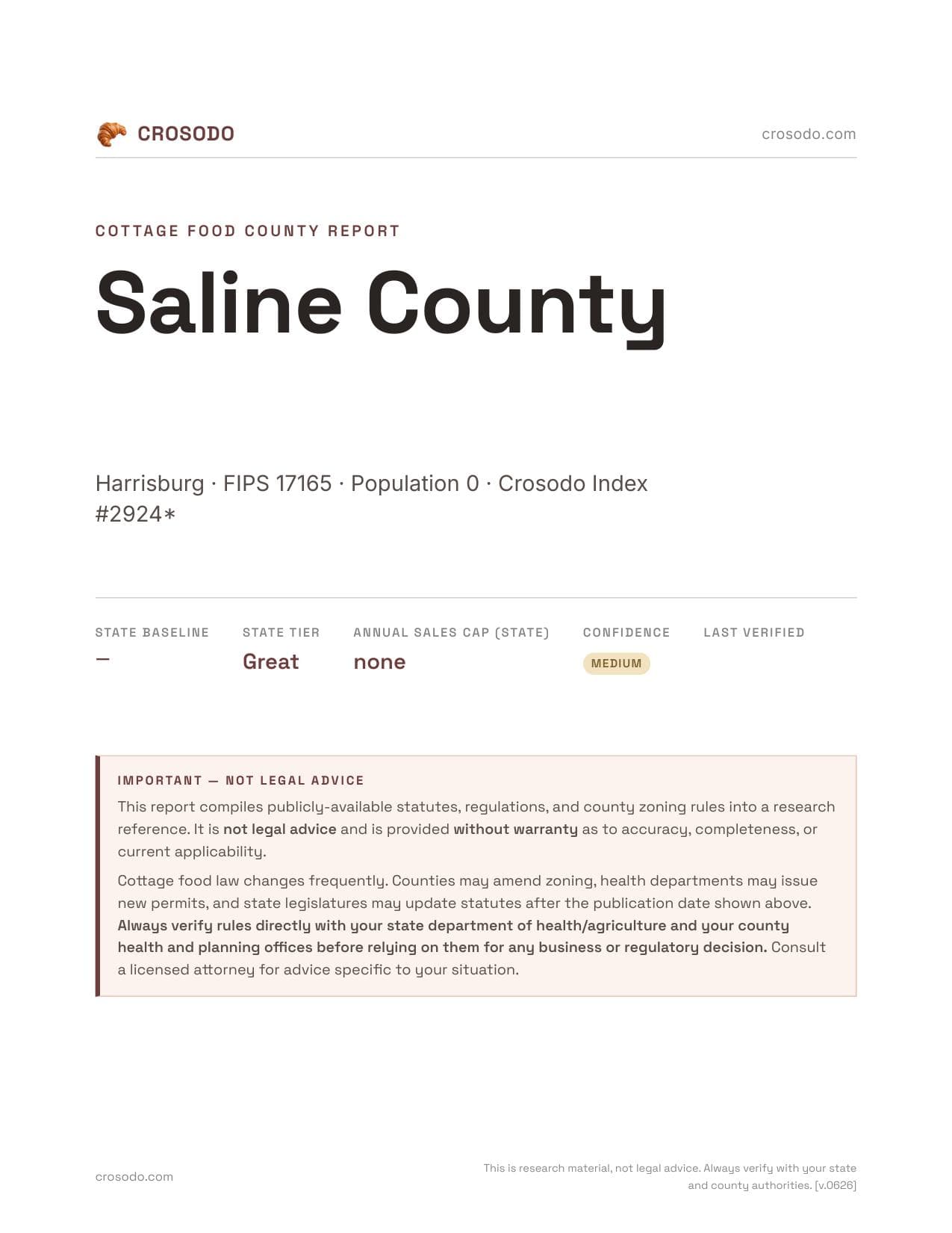 Cover of Saline County county cottage food report