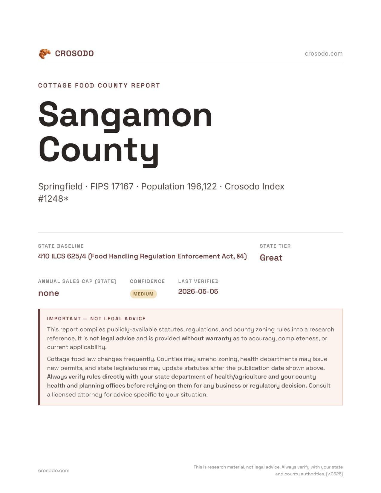 Cover of Sangamon County county cottage food report