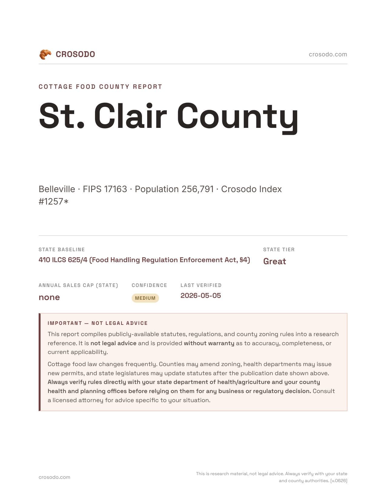 Cover of St. Clair County county cottage food report