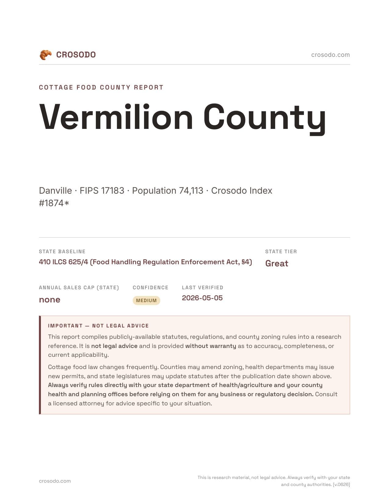 Cover of Vermilion County county cottage food report