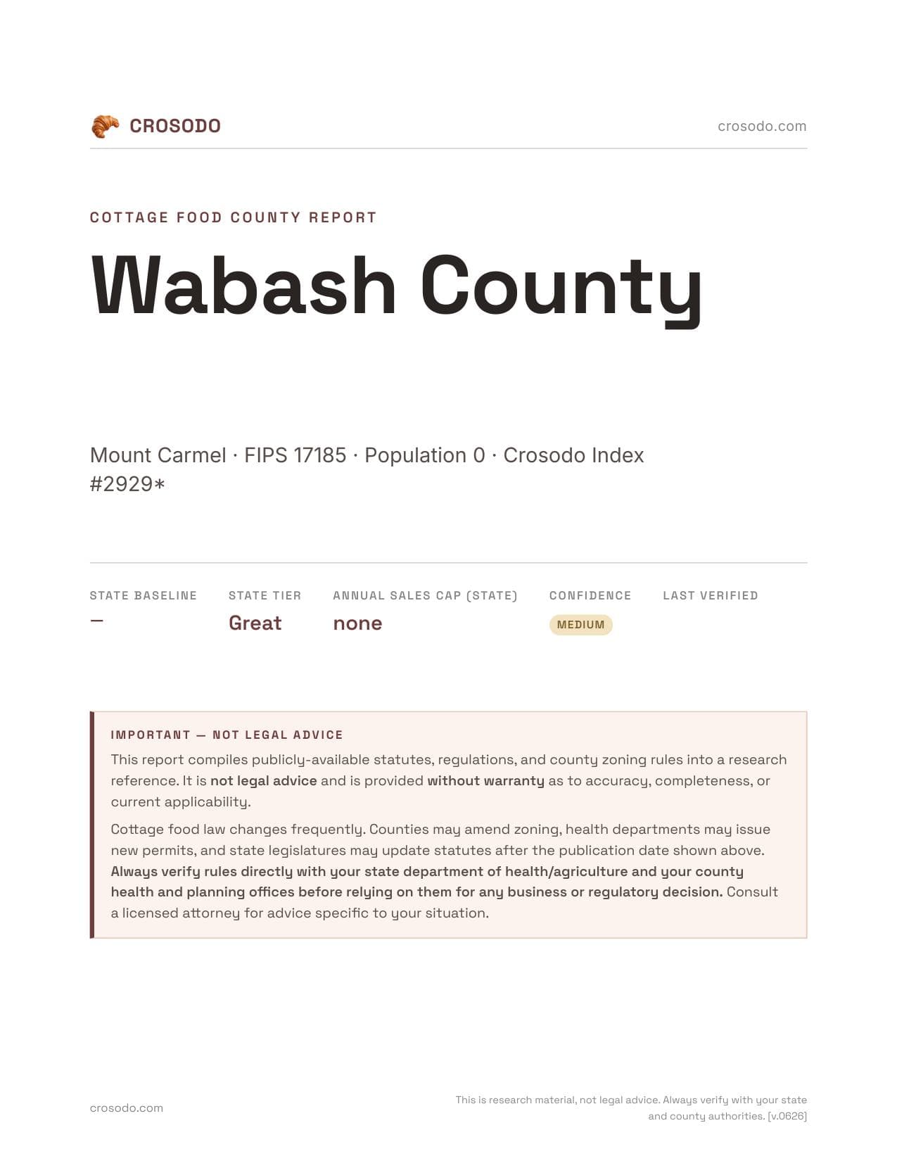 Cover of Wabash County county cottage food report
