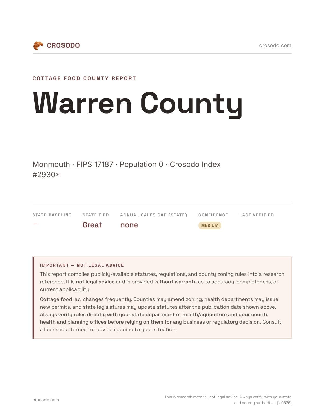 Cover of Warren County county cottage food report