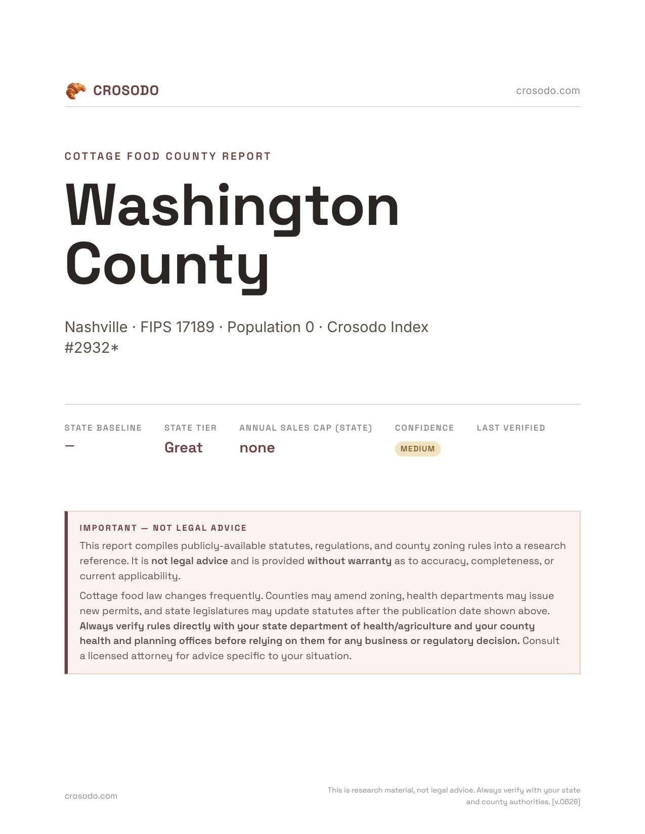 Cover of Washington County, Illinois cottage food report