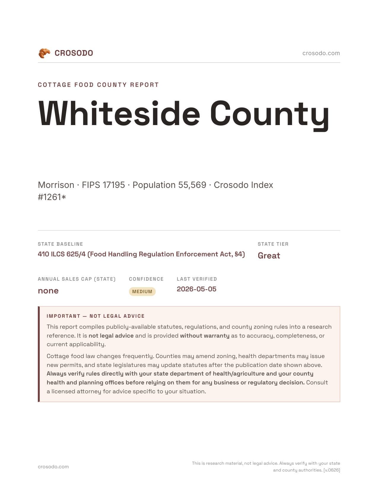 Cover of Whiteside County county cottage food report