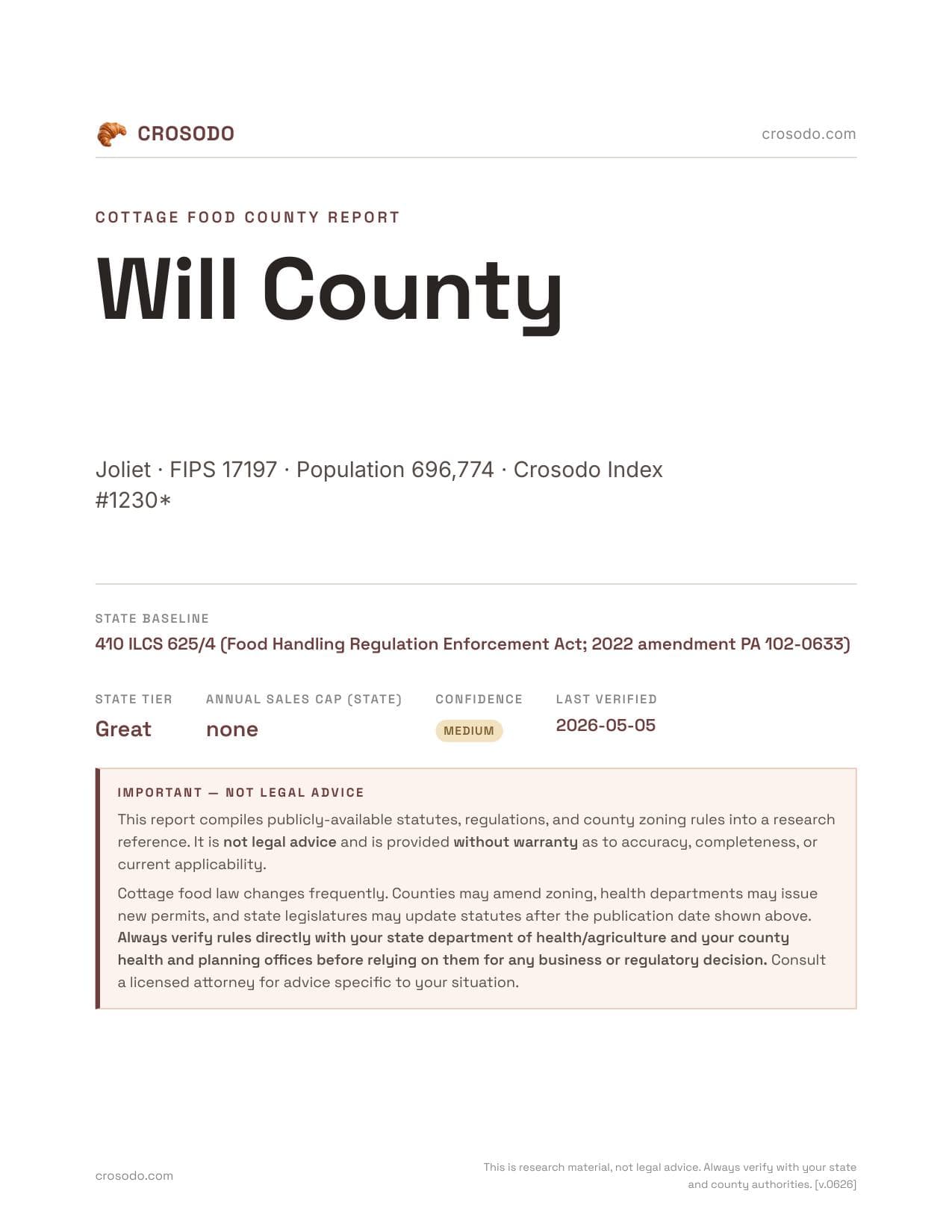 Cover of Will County county cottage food report