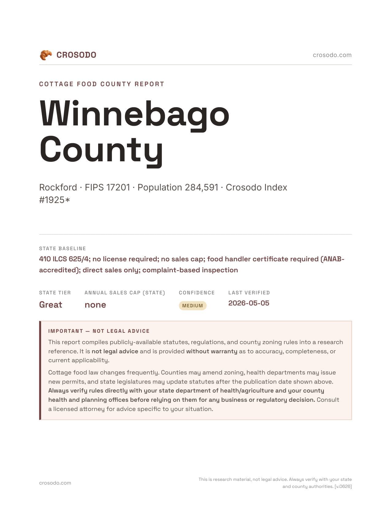 Cover of Winnebago County county cottage food report