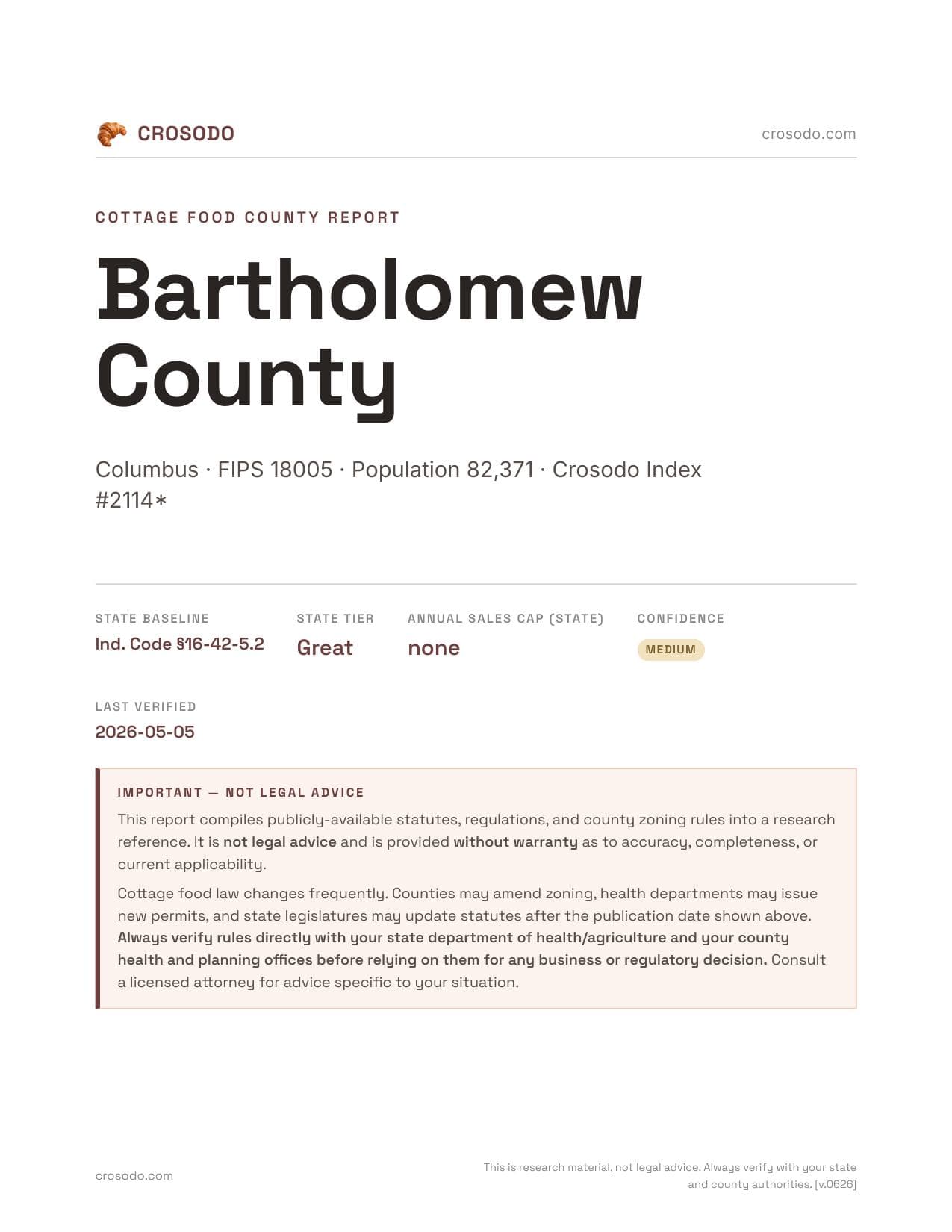 Cover of Bartholomew County county cottage food report
