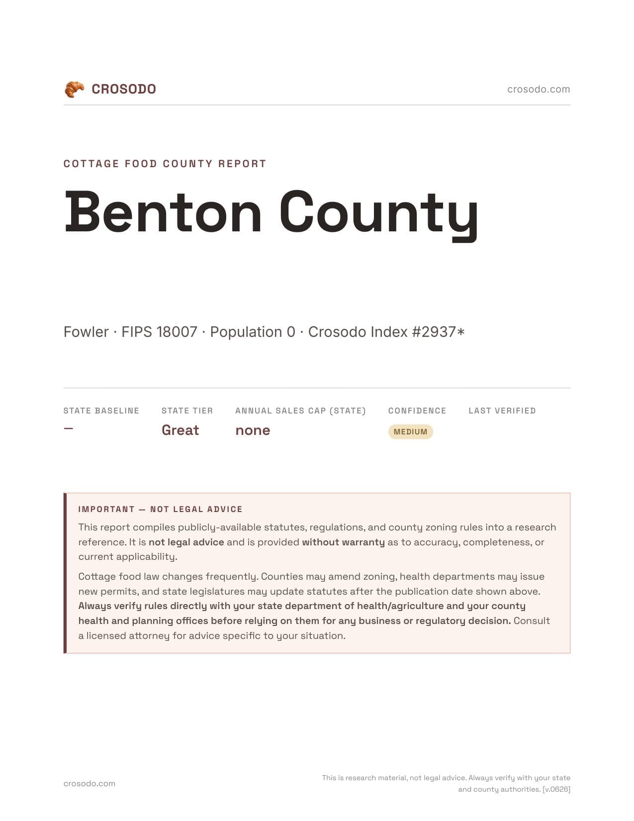 Cover of Benton County county cottage food report