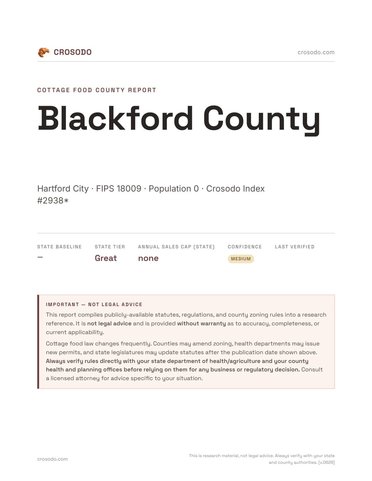 Cover of Blackford County county cottage food report