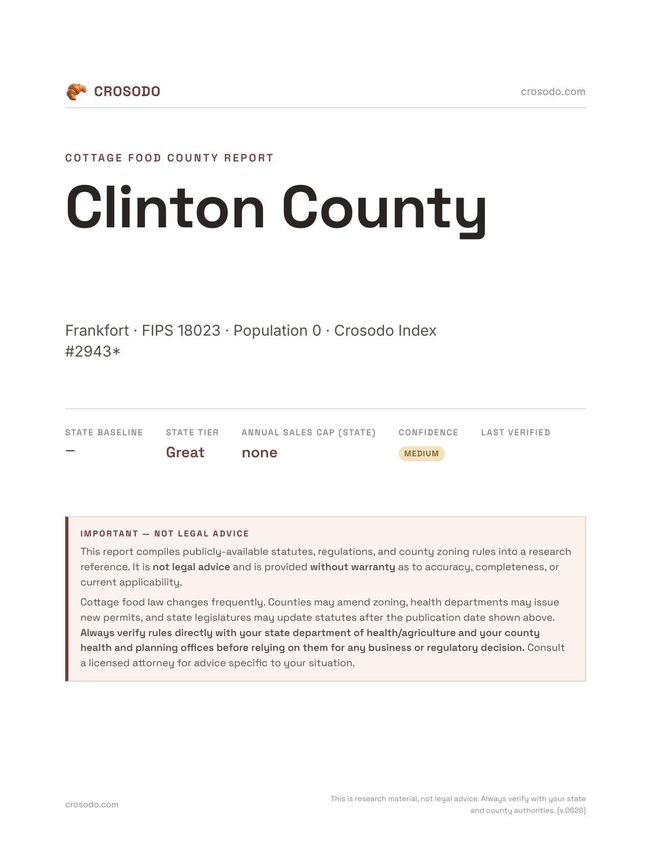 Cover of Clinton County county cottage food report