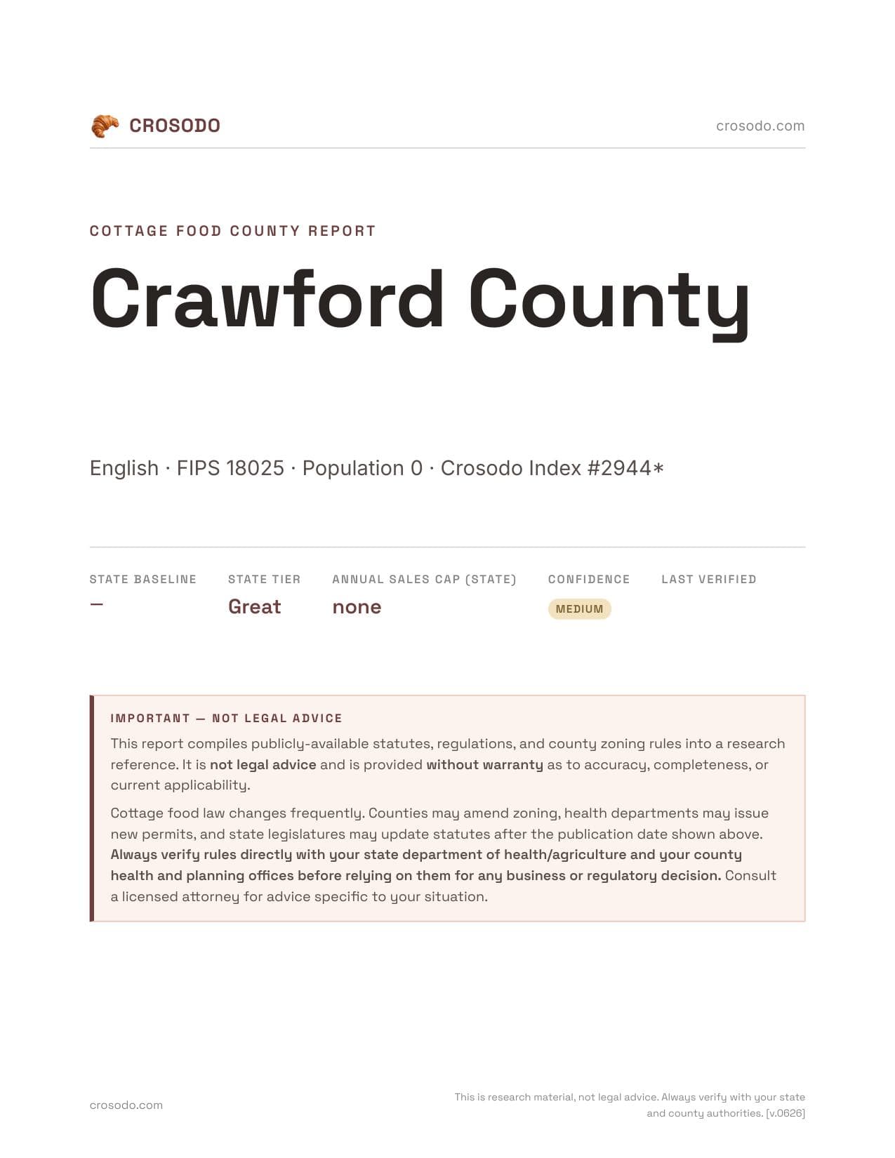 Cover of Crawford County county cottage food report