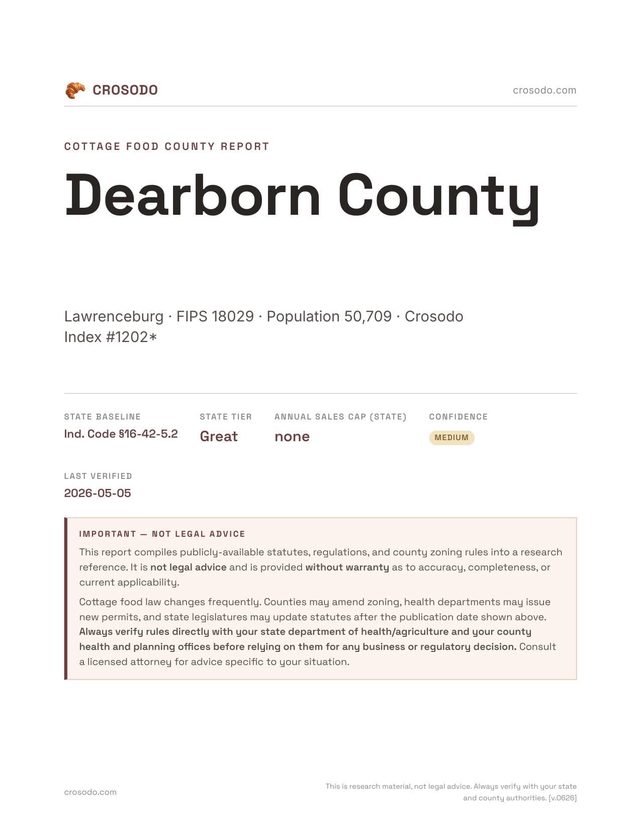 Cover of Dearborn County county cottage food report