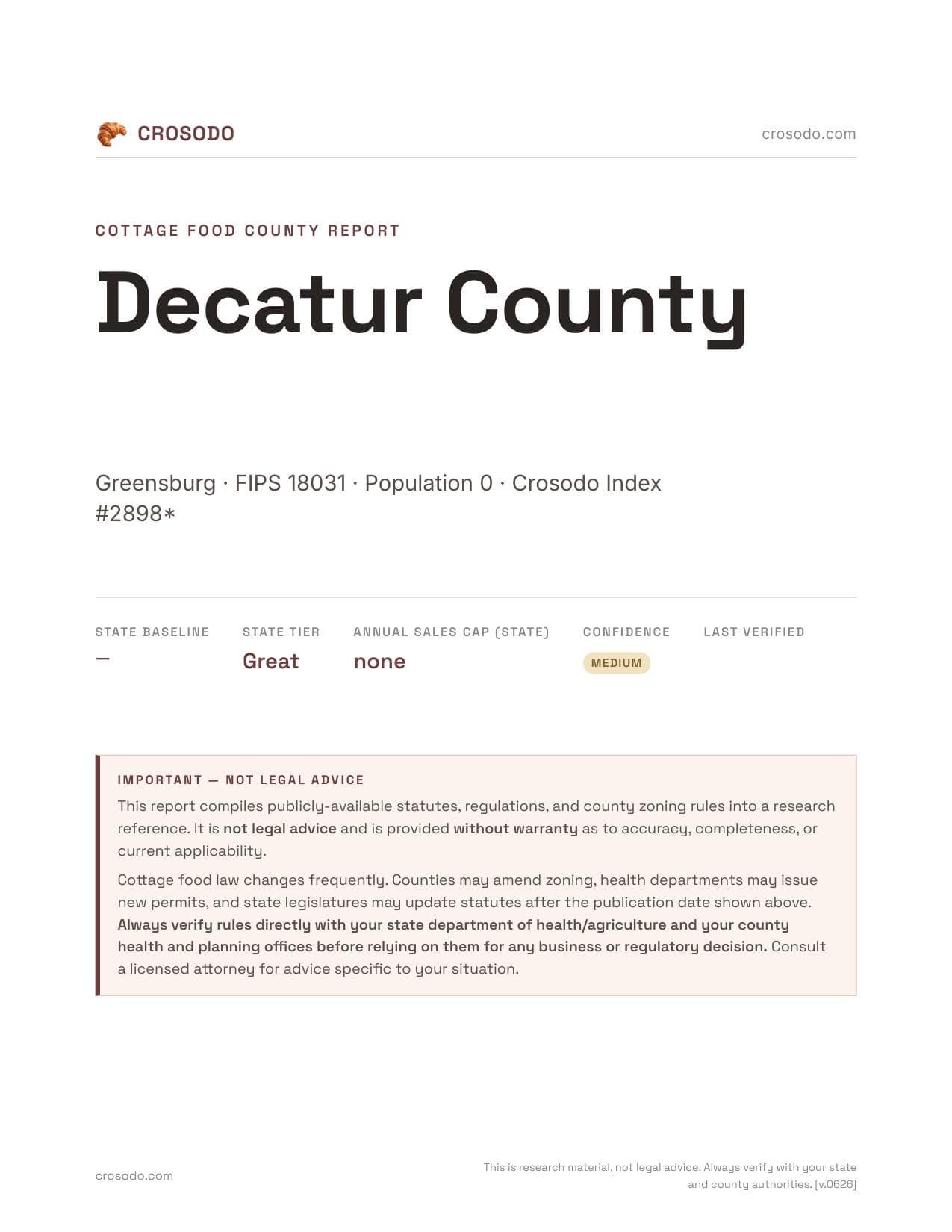 Cover of Decatur County county cottage food report