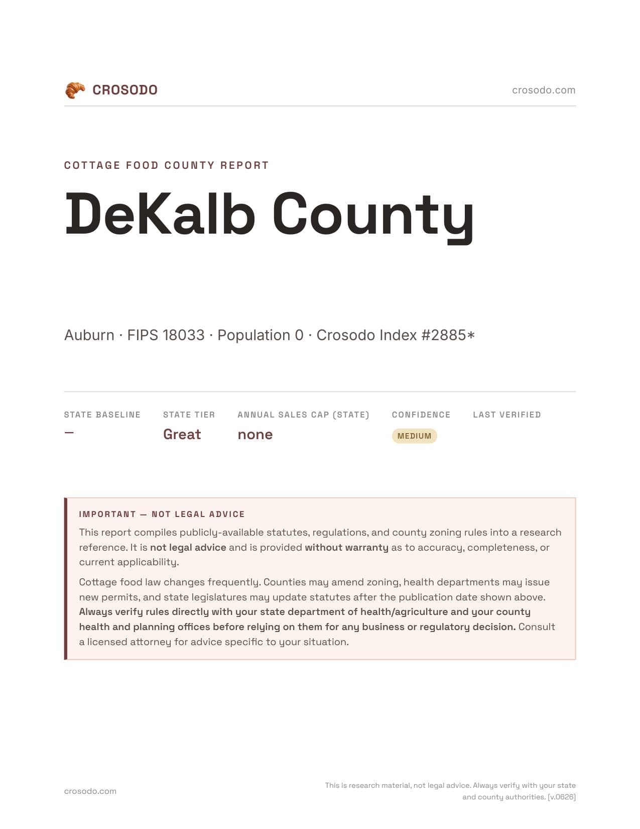 Cover of DeKalb County county cottage food report