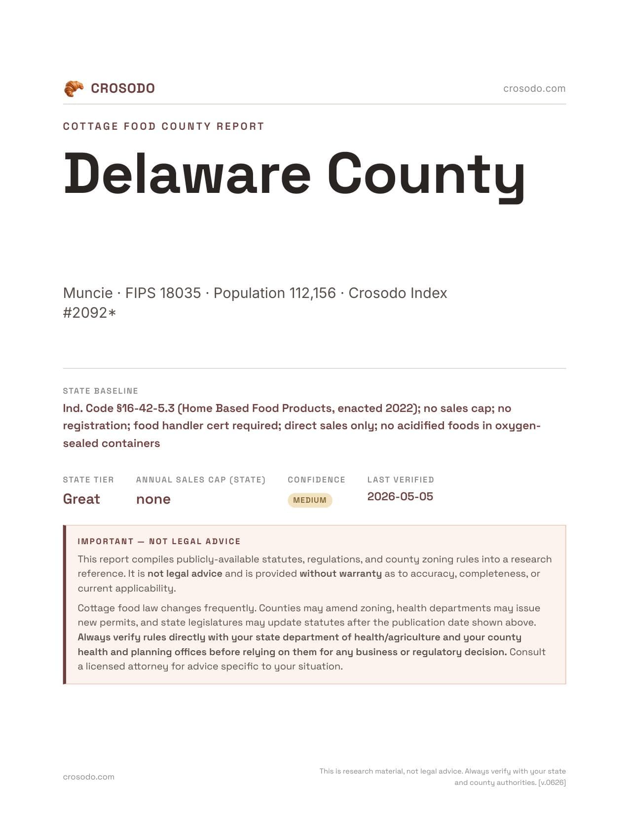 Cover of Delaware County county cottage food report