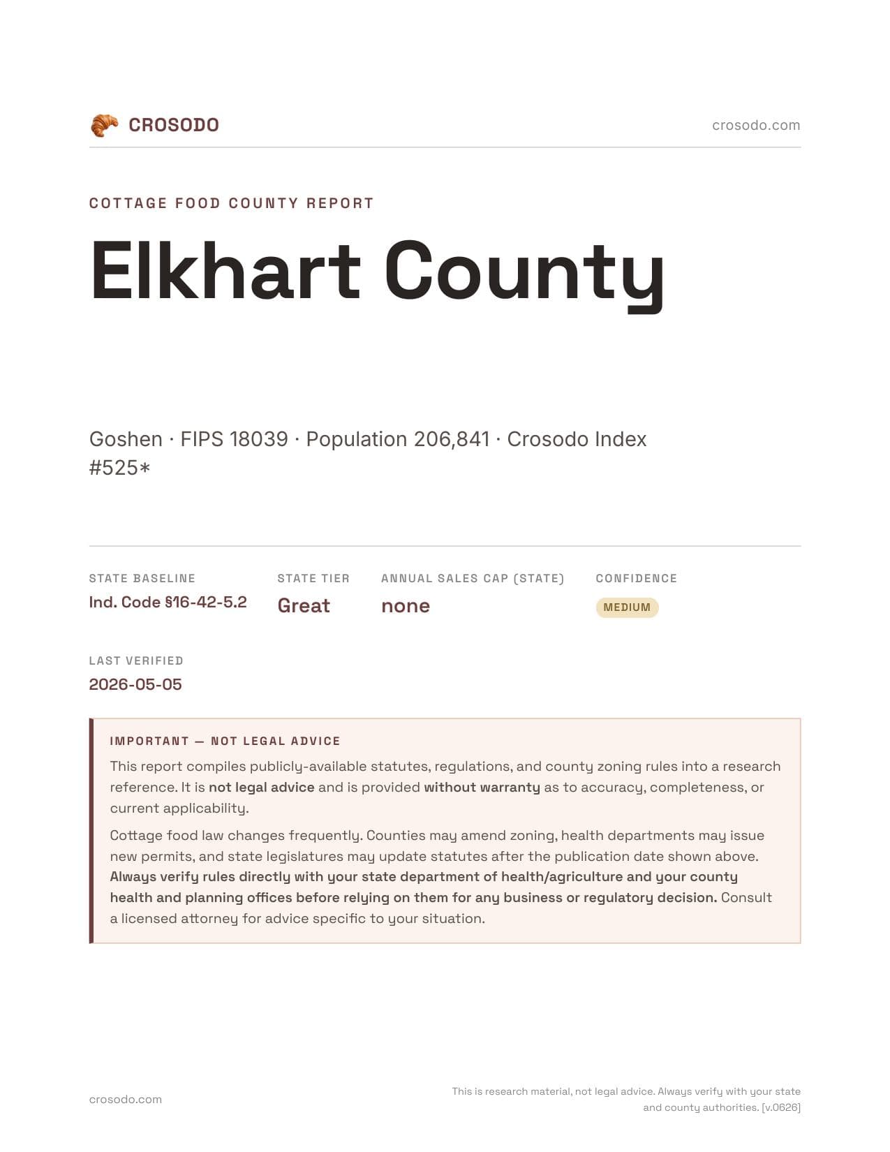 Cover of Elkhart County county cottage food report
