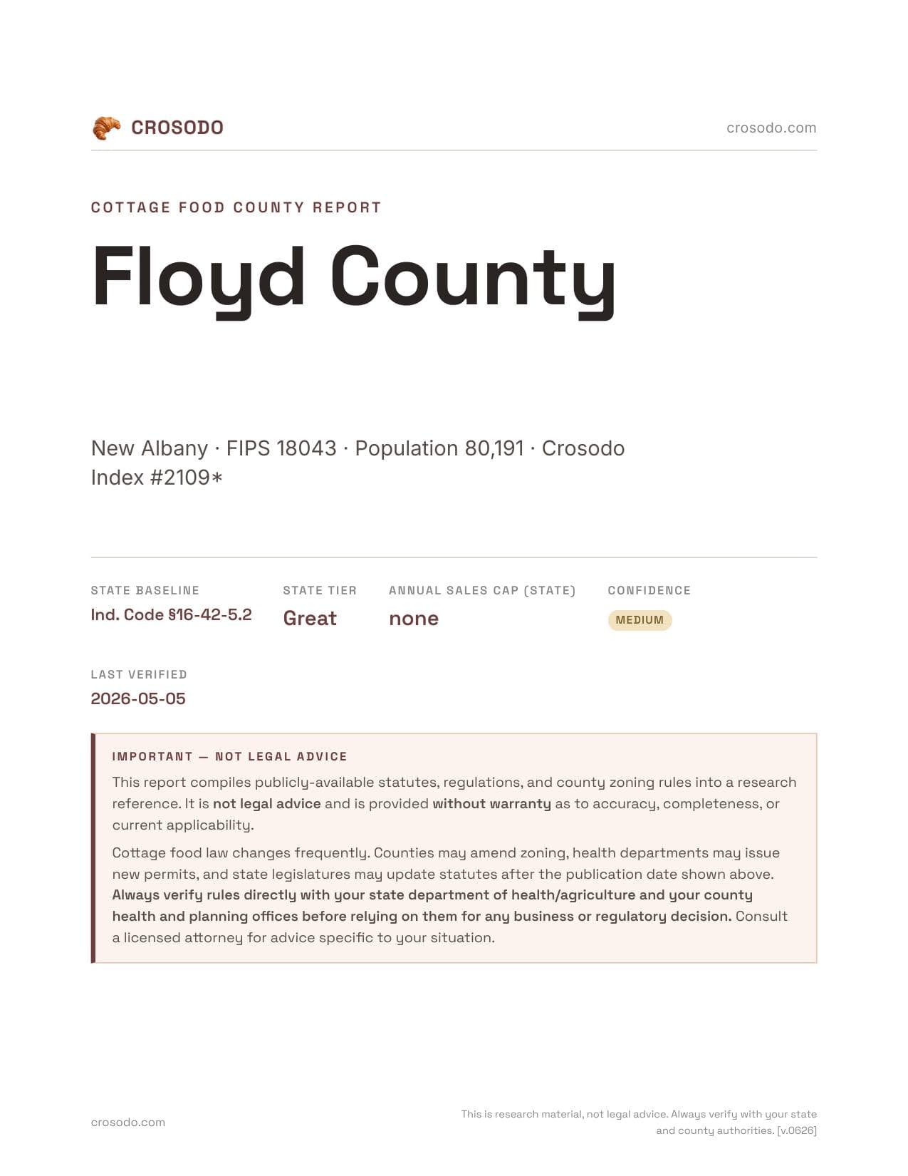 Cover of Floyd County county cottage food report