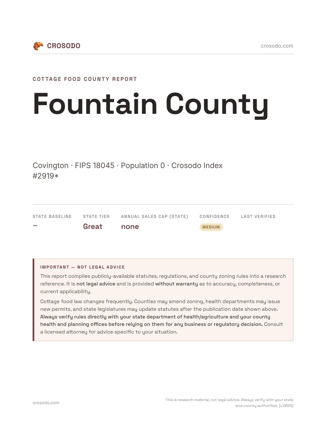 Cover of Fountain County county cottage food report