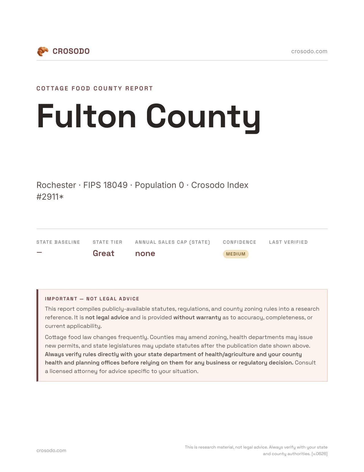 Cover of Fulton County county cottage food report