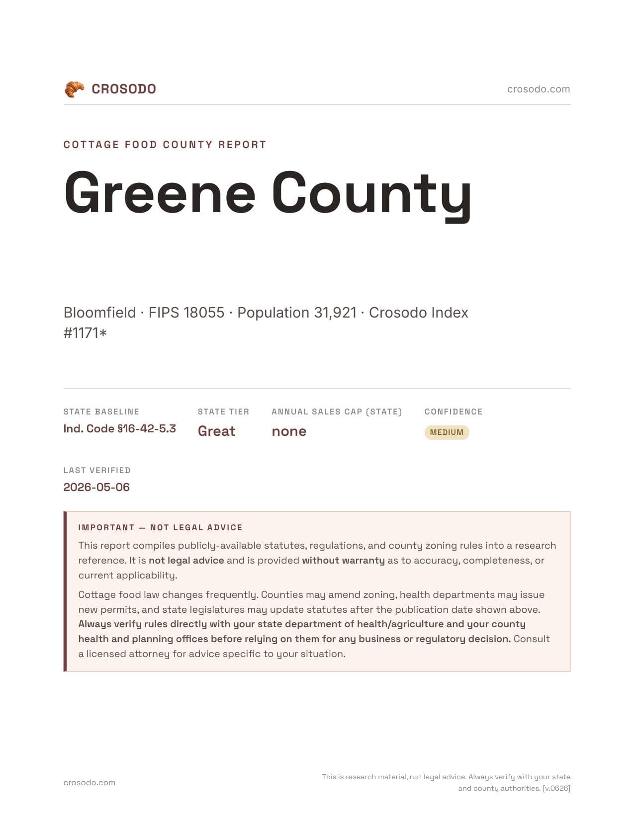 Cover of Greene County county cottage food report