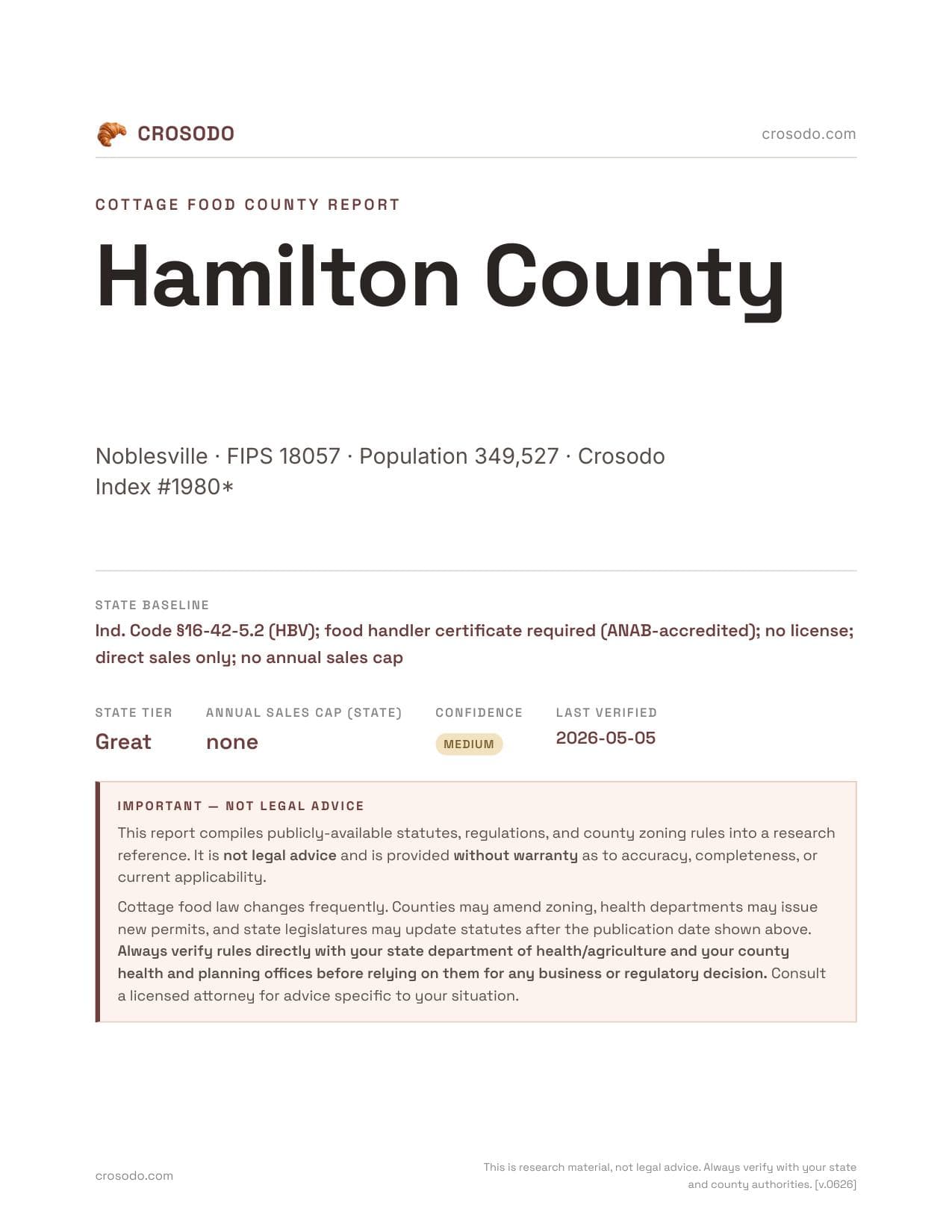 Cover of Hamilton County county cottage food report