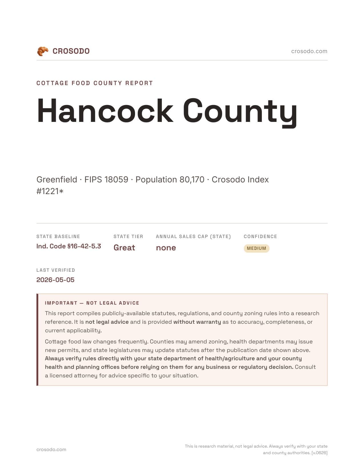 Cover of Hancock County county cottage food report