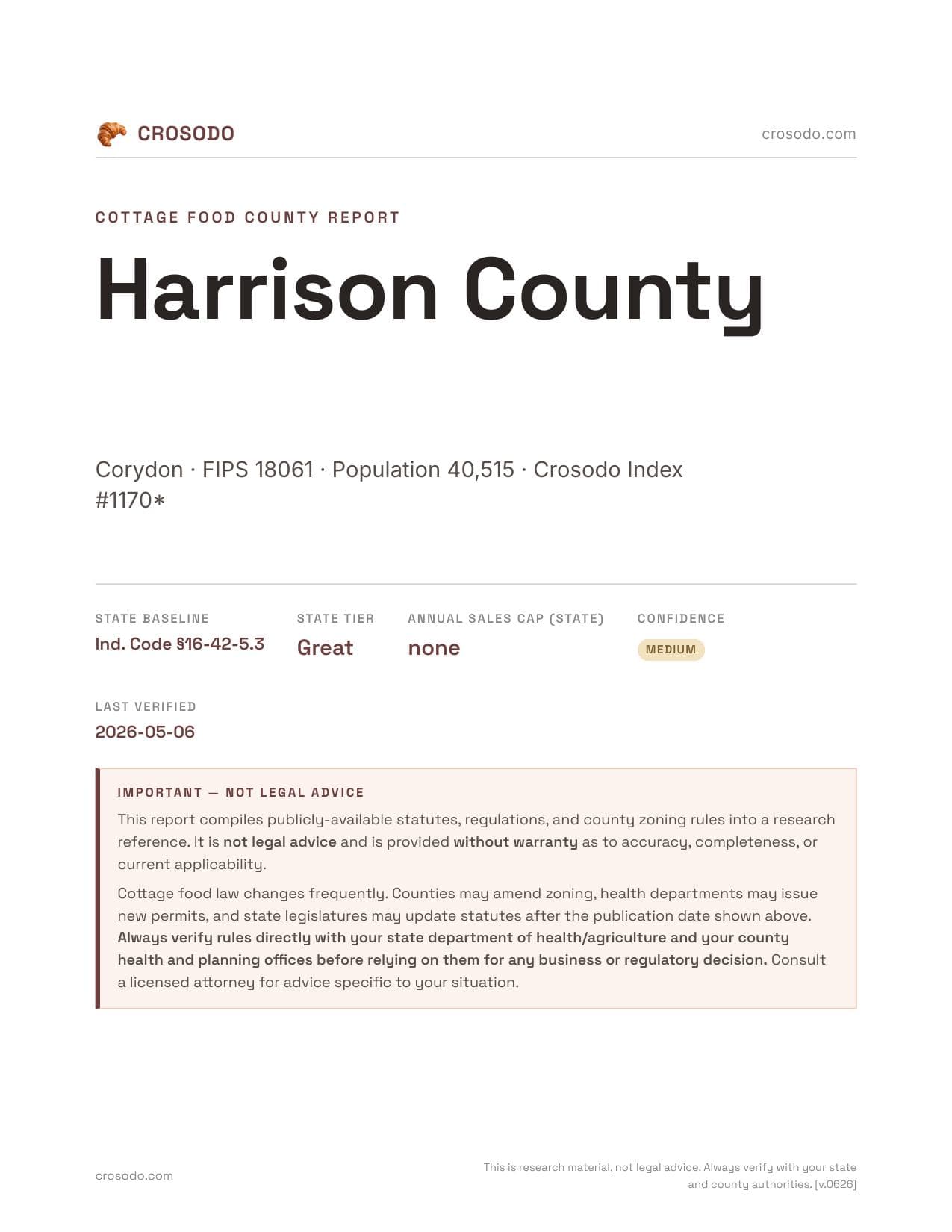 Cover of Harrison County county cottage food report
