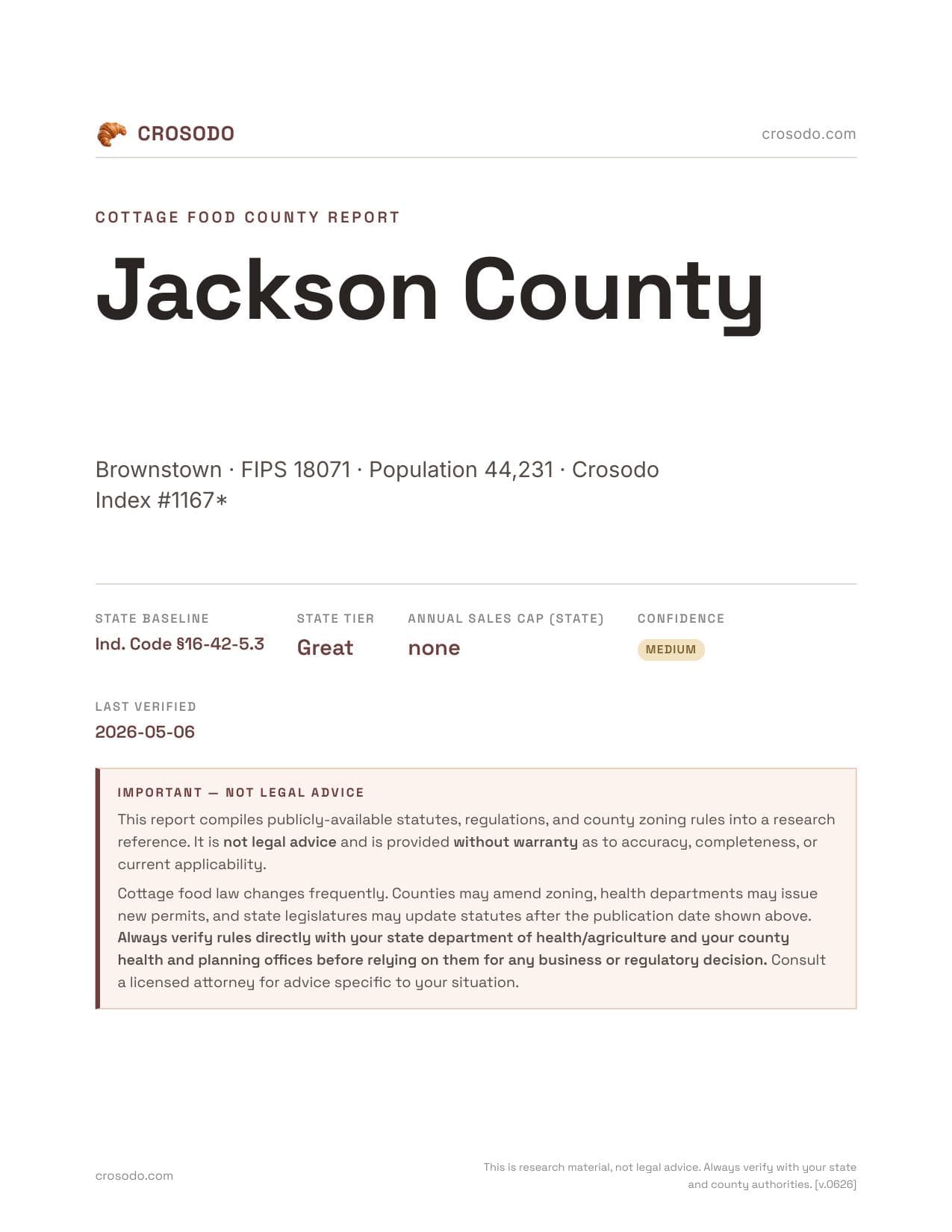 Cover of Jackson County county cottage food report