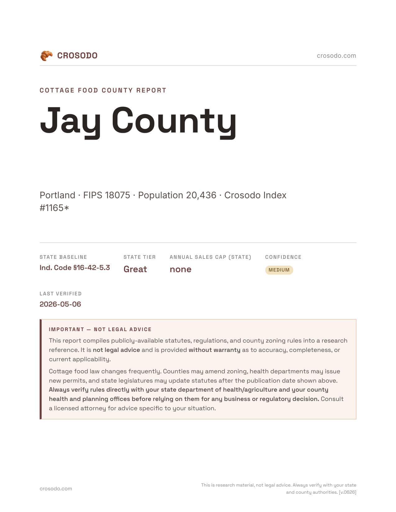 Cover of Jay County county cottage food report