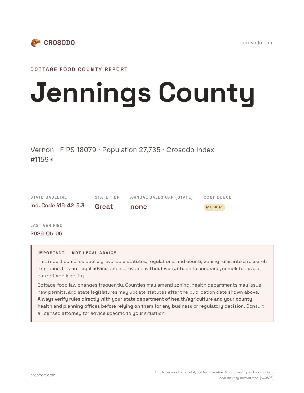 Cover of Jennings County county cottage food report