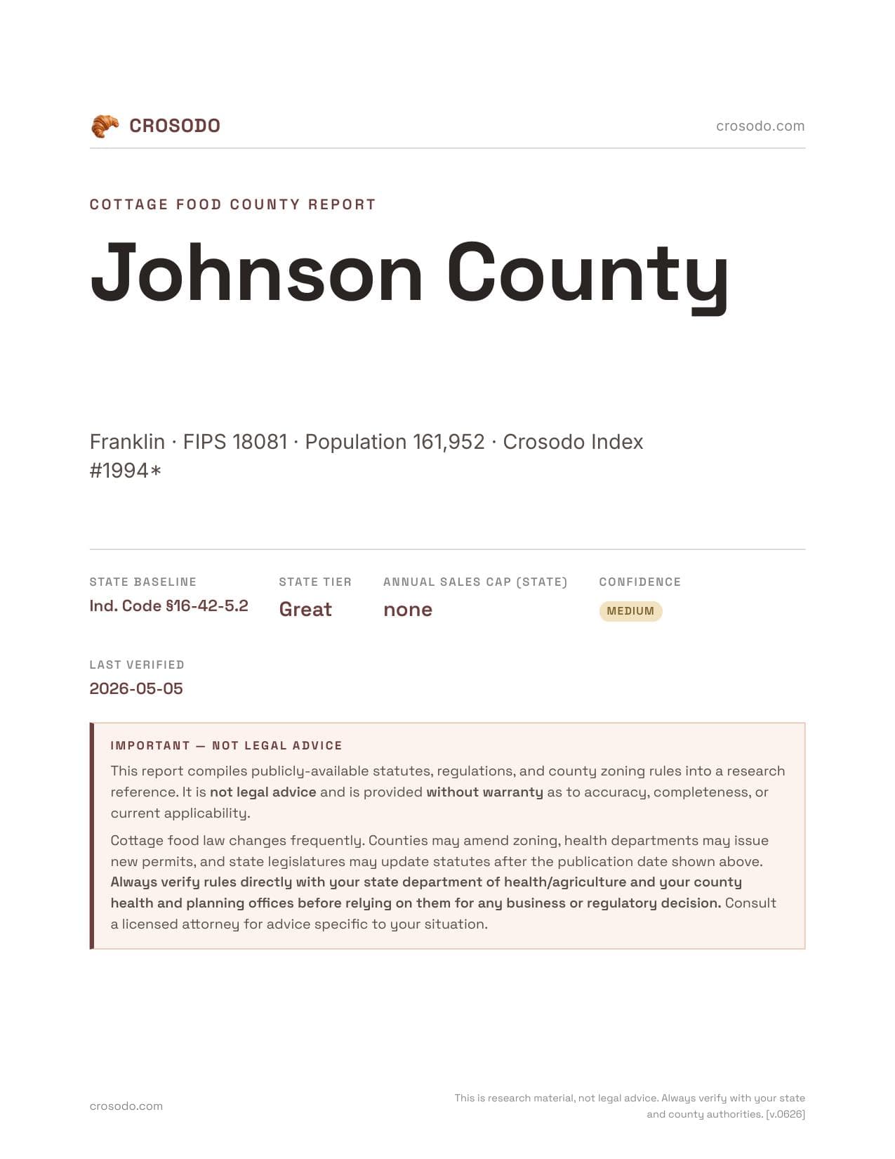 Cover of Johnson County county cottage food report