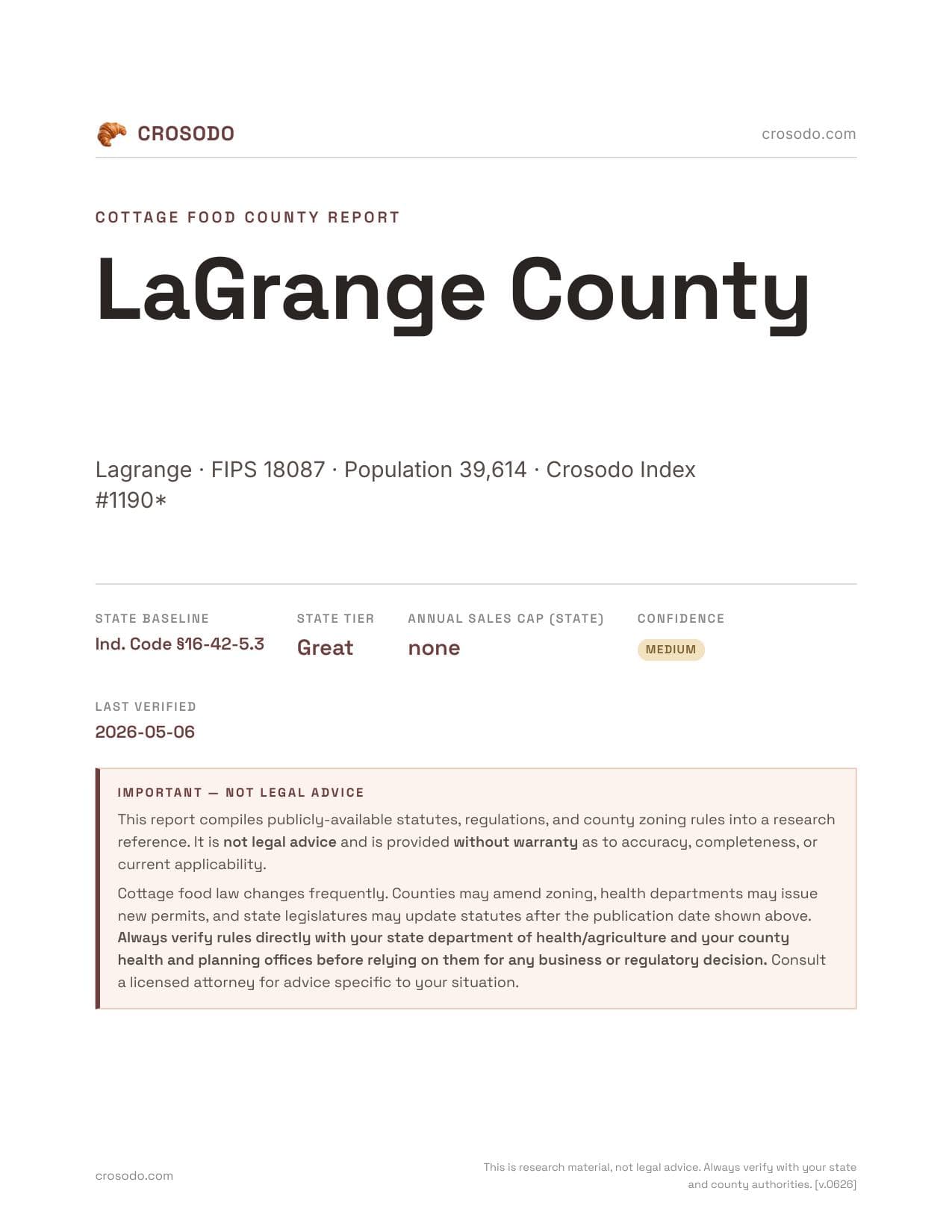 Cover of LaGrange County county cottage food report