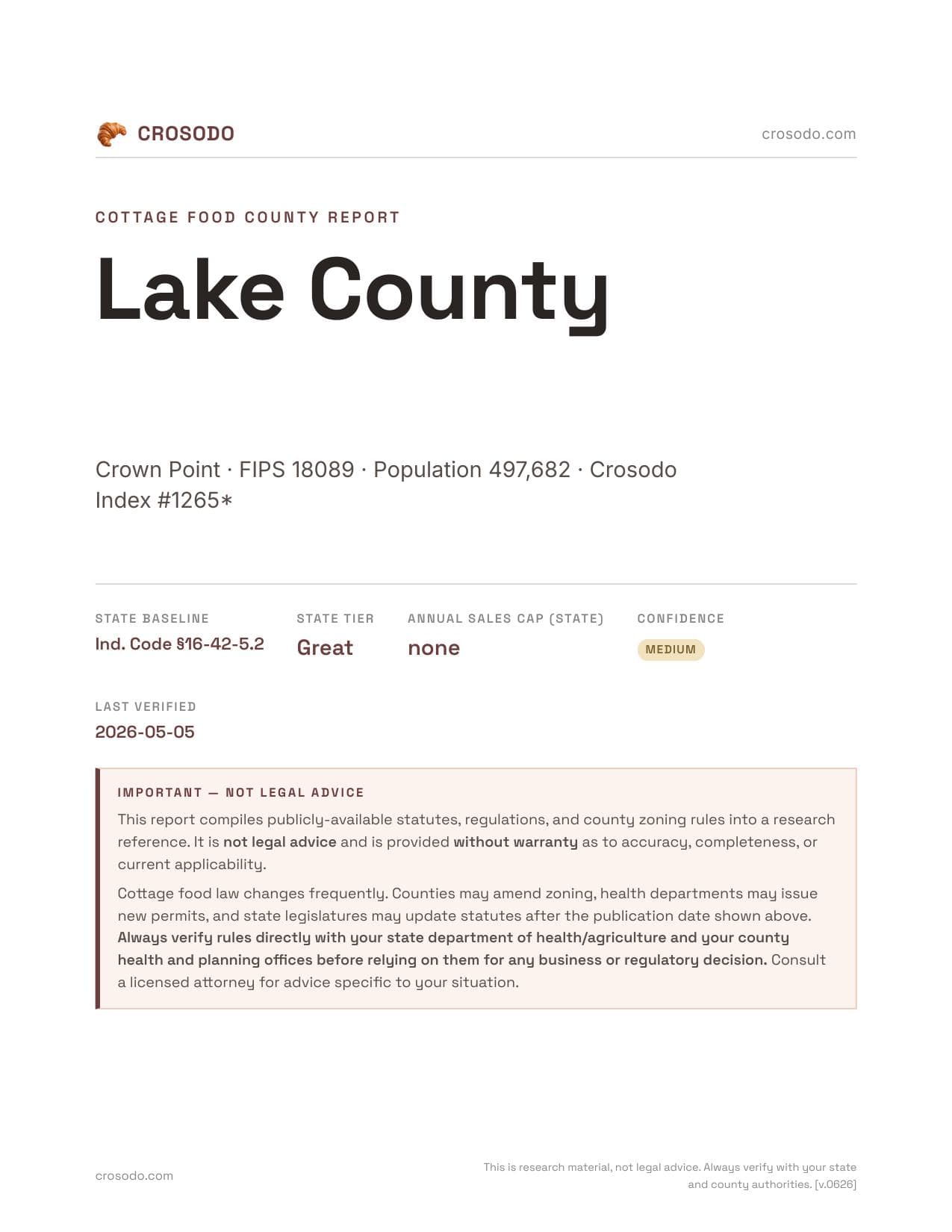 Cover of Lake County county cottage food report
