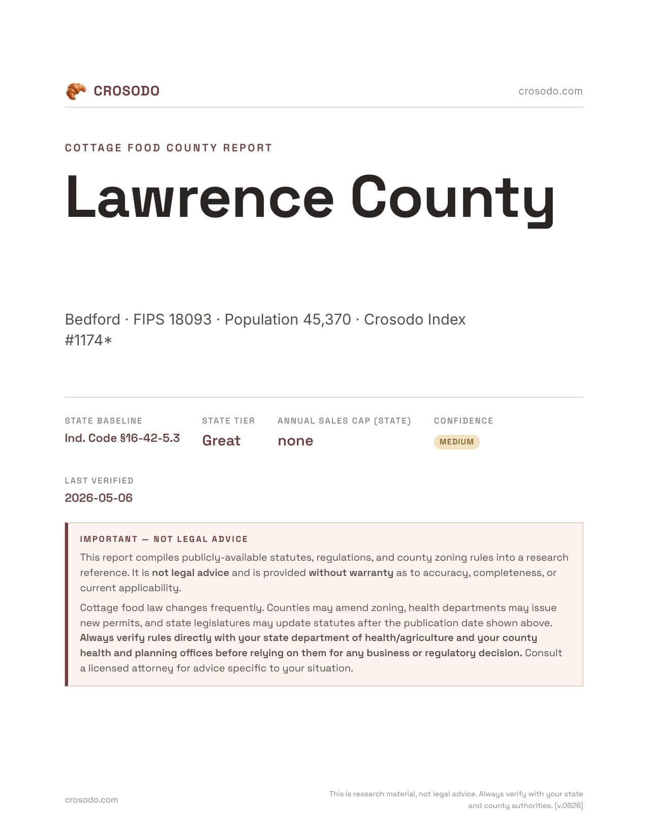 Cover of Lawrence County county cottage food report