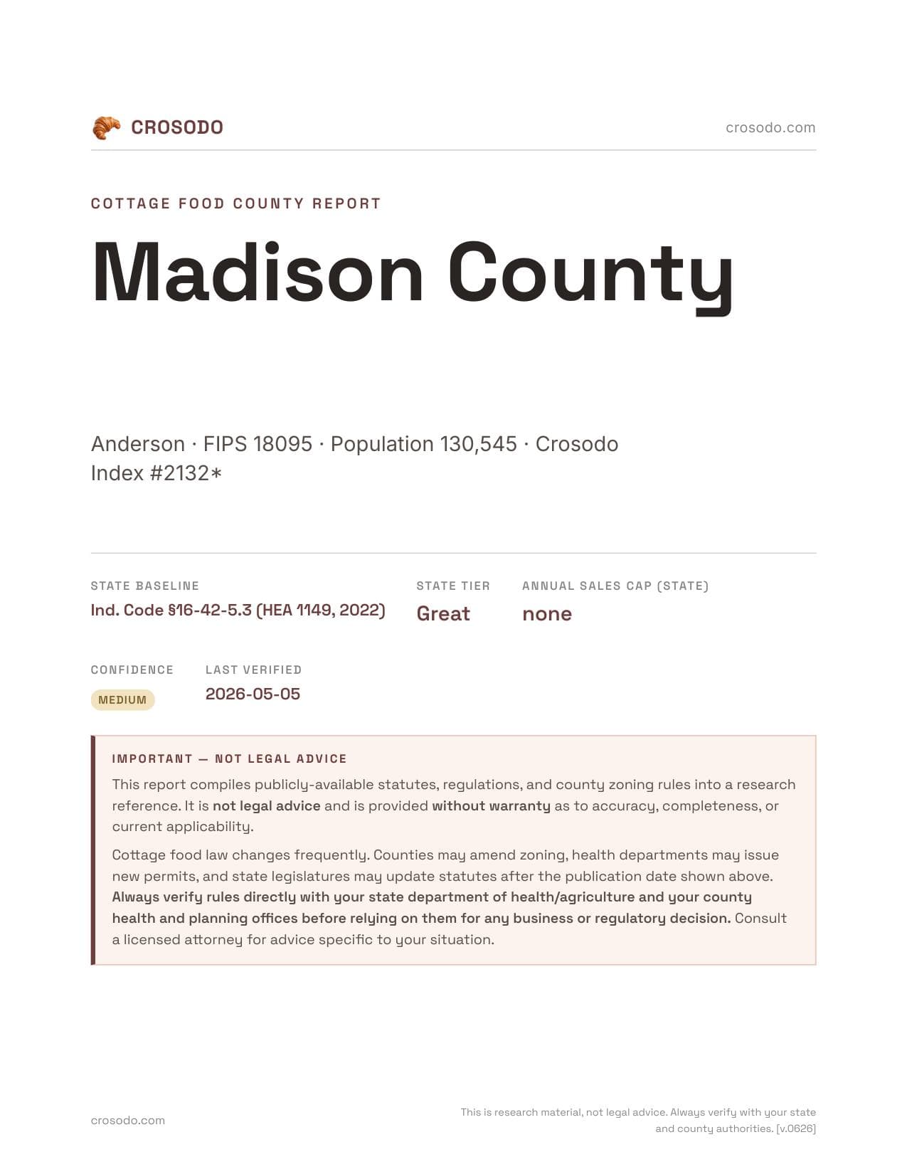 Cover of Madison County county cottage food report