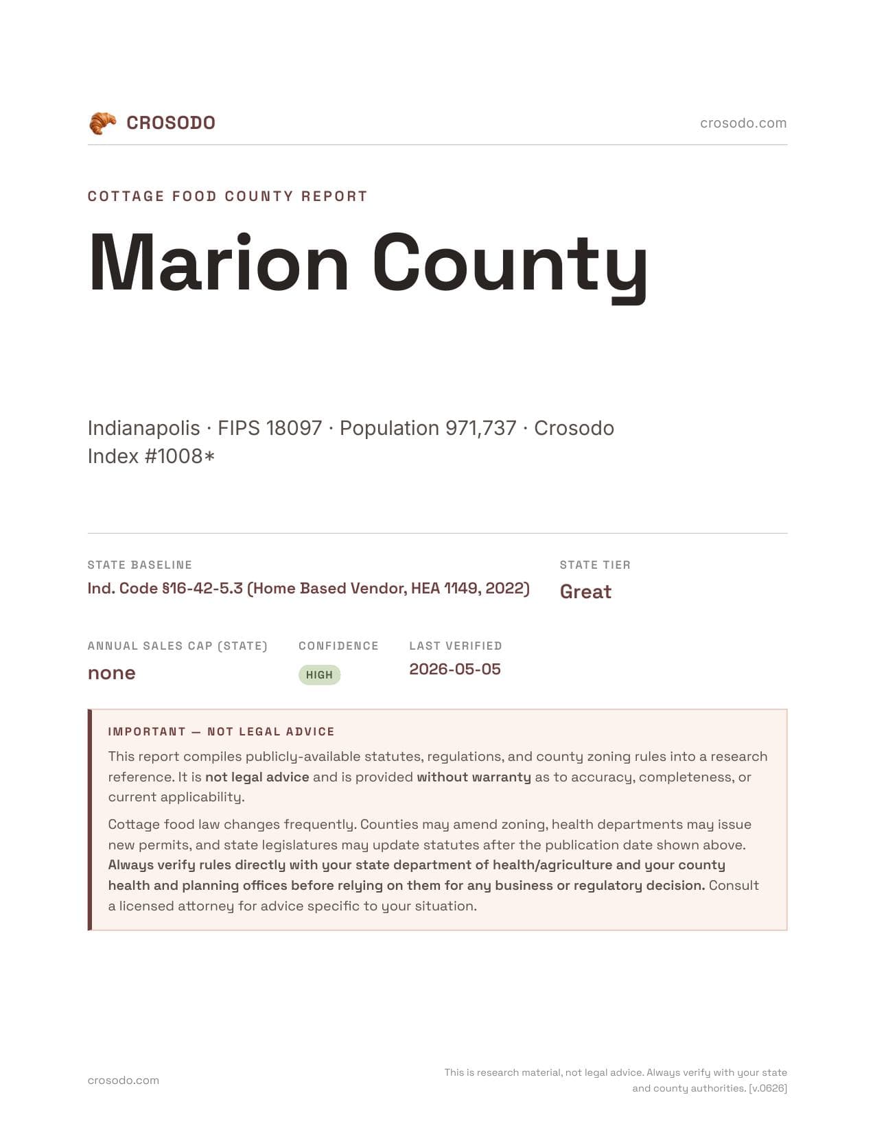 Cover of Marion County county cottage food report
